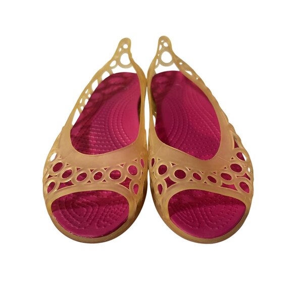 Crocs Womens Orange & Pink Cutout Ballet Flats W7 Lightweight Rubber Comfortable - Picture 2 of 6